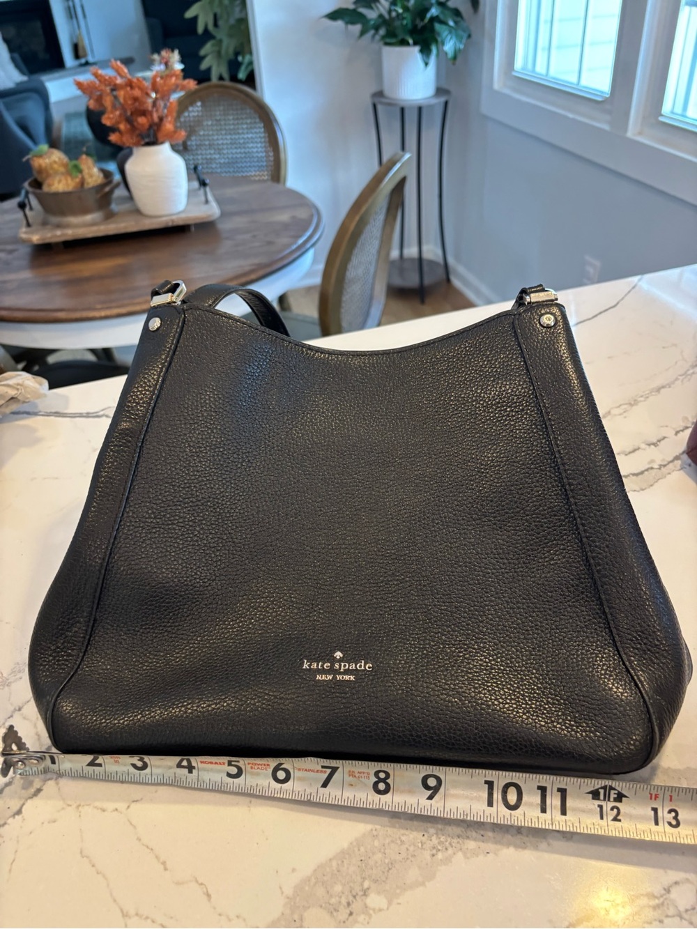 kate spade Black Pebbled Leather Shoulder Bag with Gold Logo